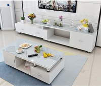 Tables basses blanches avec plateau en verre, design moderne, ensemble meuble TV, meubles de salon pour appartement