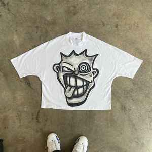 Boxy Crop 100% T-shirt en coton Summer Street Wear T-shirt à col rond à motif solide Tissu éponge - Product Image 3