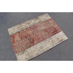 3x3.7 ft Turkish Rug, <b>Red</b> Floral Vintage Rug <b>Wool</b> - Product Image 1