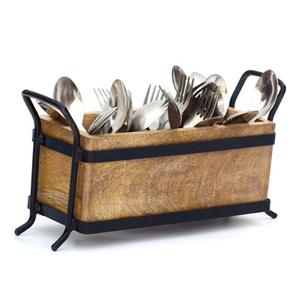 Customized Shape Mango Wood Serving Caddy Decorative <b>Kitchen</b> Organizer for <b>Storage</b> Tableware Cutlery Office Use-OEM Design - Product Image 5