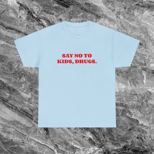 Maglietta promozionale in cotone a maniche corte con scollo rotondo unisex azzurra con scritta 'Say No To Kids Drugs' - Product Image 1