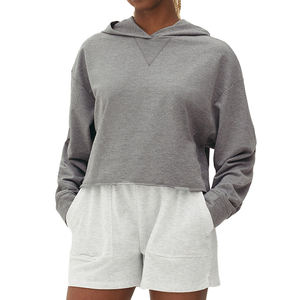 Sudadera con capucha corta de manga larga de invierno con logotipo personalizado para mujer, forro polar bordado, grueso, informal, de algodón, cremallera, estilo Y2K - Product Image 1