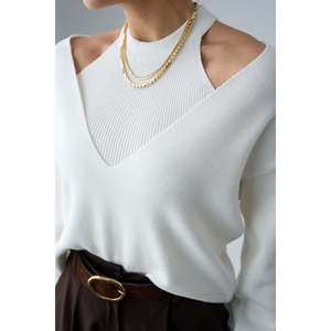 Pull col V deux pièces blanc cassé - Product Image 2