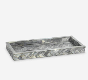 Plateau de service de luxe européen de style nautique blanc incrusté d'os pour la maison et l'hôtel d'Inde - Product Image 3