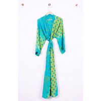 Robe Kimono Longue en Soie Indienne Vintage pour Femme, Col en V, Fermeture à Cordon, Motif Floral, Idéale pour l'Été, la Nuit ou la Plage, Livraison Rapide