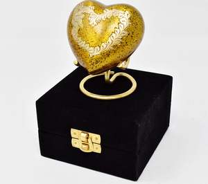 Cremation Urn <b>for</b> <b>Ashes</b> Keepsake Orange Heart Urn with Case <b>Box</b> and Brass Stand Mini Pet Urn <b>for</b> Your Loved One (Orange Heart) - Product Image 4