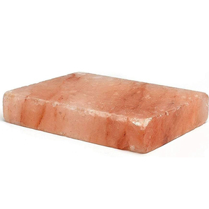 Placa de cocina de bloque Rectangular de sal del Himalaya OEM con bandeja de hierro de Metal BBQ Premium 100% azulejos de sal Rosa Natural - Product Image 1