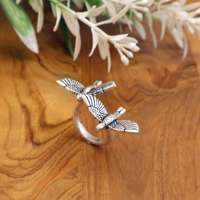 Bague ajustable unisexe en laiton doré et argenté, motif double aigle en grappe, style bohème inspiré de la nature, cadeau pour les amoureux des oiseaux