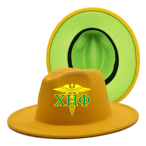 Chi ETA phi ngọc trai fedoras vôi Hy Lạp sorority xhp thư Logo phụ nữ Màu xanh lá cây màu vàng Len cảm thấy Mũ phụ nữ rộng Mũ cao bồi - Product Image 3