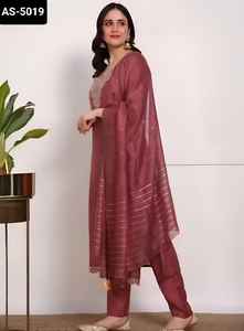 Costume Salwar Kameez en coton flammé indien le plus attrayant avec Chinon Materia Fancy Dupatta Set pour femmes Wedding Wear - Product Image 5