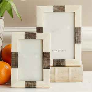 Marco de fotos con incrustaciones de hueso de cuerno de brillo Natural marrón personalizable, imagen de madera de hierro con borde de mosaico de cuerno de imitación, incrustaciones de hueso de resina - Product Image 4