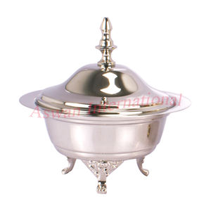 Fourniture de Pots et de bols à Date arabes Khajoor en aluminium de qualité supérieure, finis en argent, fabriqués à la main - Product Image 6