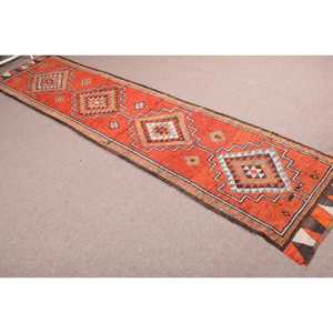 พรมตุรกี, พรมวินเทจขนาด 2.8x12.2 ฟุต, พรมขนสัตว์ลายดอกไม้สีแดงขาว - Product Image 4