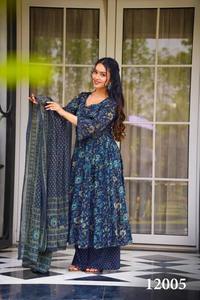 Muselina Digital Impreso Totalmente Acampanado Vestido Sin Mangas Diseño A Juego Georgette Dupatta para Bodas Fiestas Ocasiones-Reversible - Product Image 3