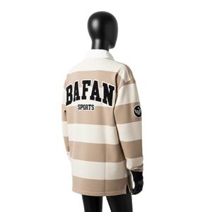 Camiseta de Rugby de Algodón Estilo Vintage para Mujer, Color Beige Crema, Cuello a Rayas, Logotipo Bordado con Parche, Camiseta de Rugby Personalizada para Mujer - Product Image 5