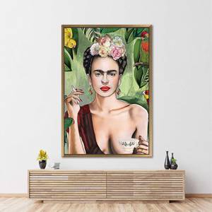 Frida Kahlo Smoking Art Print on <b>Canvas</b> - Elegant Wall Decor,Gold <b>Framed</b> - Product Image 1