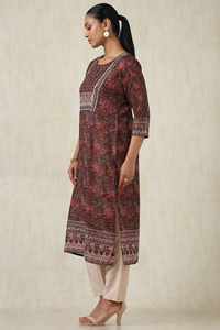 Recién lanzado Algodón marrón Mezclado Botánico Impreso Kurti Zari Trabajo Cómodo Todas las estaciones para todos los tamaños Cintura natural - Product Image 3