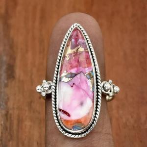 Bague en forme de larme rose en cuivre turquoise en argent sterling 925 Boho en filigrane bijoux cadeau pour femme - Product Image 1