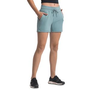 Pantalones cortos de entrenamiento de sudor informales personalizados de cintura alta para mujer, pantalones cortos ajustados de algodón y poliéster de nailon de Color sólido para mujer - Product Image 3