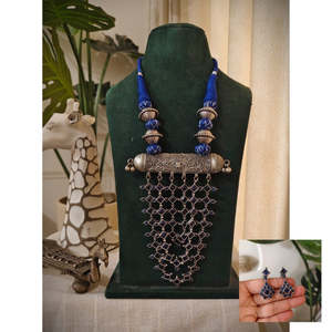 Juego de Collar con Colgante de Piedras Preciosas Oxidadas de Plata Alemana, Estilo Tribal, Grande y Audaz, Joyería Cultural Coleccionable - Product Image 2