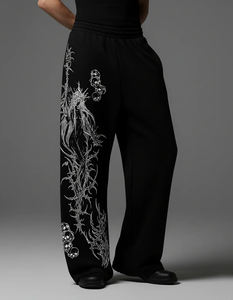 Pantalon ample à jambe droite pour homme, design personnalisé à motif éclair, style Y2K, mode décontractée, noir, vente en gros, vêtements amples - Product Image 3