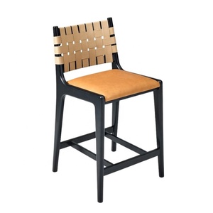 Modern Bar Chair With Woven Backrest And Upholstered <b>Seat</b> For Home Bar And Restaurant Use Wooden Bar <b>Stool</b> Bar Furniture - Product Image 3