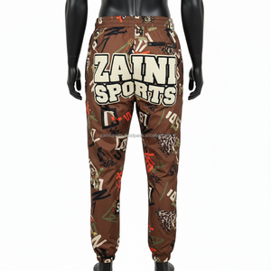 Windbreaker Pant Premium Lightweight Nylon Fabric <b>Brown</b> Multi Print Elastic Cuff Custom Logo Embroidery washed men's pants - Product Image 2