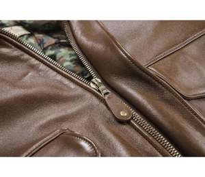 <b>Mens</b> <b>Aviator</b> Flying Leather <b>Jacket</b> Detachable <b>Shearling</b> Fur Collar Bomber Flight Vintage Fashion Genuine Leather <b>Jacket</b> Coat OEM - Product Image 4