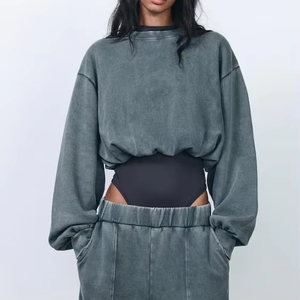 Ropa de calle personalizada, chándal para mujer, pantalones acampanados con lavado ácido, chándales para hombre, chándales Vintage de piedra, conjuntos pesados de algodón 100% - Product Image 2