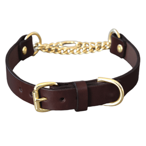 Vente en gros collier de chien en cuir martingale en cuir marron noir avec chaîne et boucle conçu pour chien de plus de 40 lb fournitures pour animaux de compagnie - Product Image 1