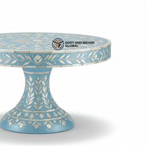 Piédestal décoratif bleu de luxe de support de gâteau d'incrustation de MOP pour le service et l'affichage de table - Product Image 3