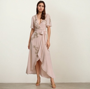 Abito Casual <span class=keywords><strong>da</strong></span> donna Plus-Size Maxi abito ricamato a maniche corte elegante formale con cintura impero con cinture - Product Image 3