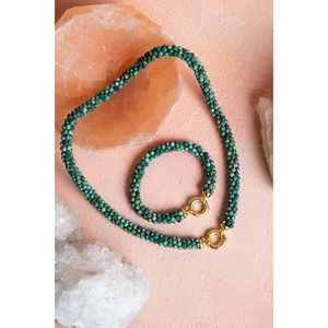 Set Artigianale Certificato in Crisocolla Lavorata a Maglia con Chiusura in Argento, Collana 48 cm, Bracciale 19 cm - Product Image 4