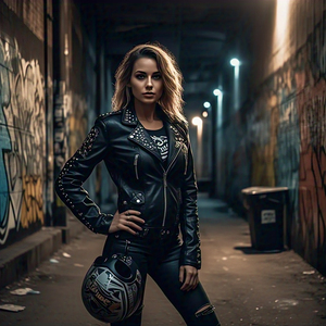 Personalizar Letterman cuero genuino mujer invierno motociclista chaqueta a prueba de viento de punto relleno de algodón - Product Image 3