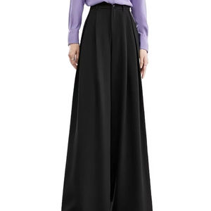 Pantalon ample taille haute pour femme 2025, uni, décontracté, à jambes larges, avec fermeture élastique, style devant plat - Product Image 1