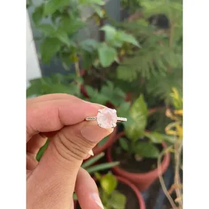 Rose Quartz Engagement Round <b>Ring</b> 925 Sterling Silver Handmade Gemstone <b>Ring</b> Wholesale Jewelry Supplier - Product Image 1