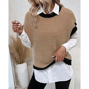 Venta al por mayor jersey de cuello redondo de manga corta elegante cárdigan clásico de moda de gran tamaño ajustado más tamaño casual suéter de las mujeres - Product Image 6