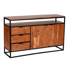 Industrial classic large capacity <b>sideboard</b> 3 drawers 2 doors metal with solid acacia wood for home use storage - Product Image 1
