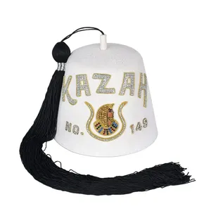 DOI PHA FEZ SOMBRERO BLANCO PURO CON PEDRERÍA INTERNACIONAL MASONES FEZ SOMBRERO MAROON CON SEDA MÁQUINA BORDADA MIZPAH Masonic Fez