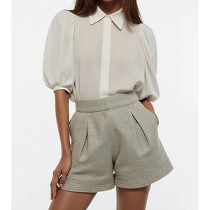 Camisa de algodón de verano para mujer de alta calidad elegante prenda tejida lavable patrón sólido hecho Vietnam sostenible OEM ODM al por mayor - Product Image 6