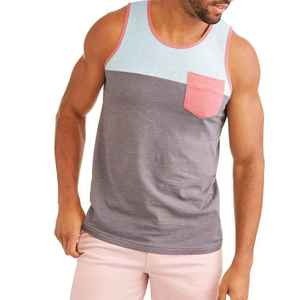 Débardeur sans manches pour homme, col rond, avec poche, tricoté, gris et rose, style décontracté - Product Image 1