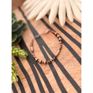 Navajo Styled Geometric Machine Made Copper <b>Beaded</b> <b>Bracelet</b> Graduated Strung - Product Image 3