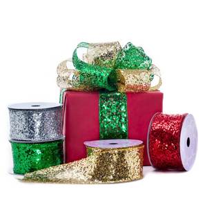 3D Dots Metallic Glitter <b>Ribbon</b> Fashionable Polyester Grosgrain for Birthday & Christmas Decorations Plastic Spool - Product Image 1