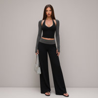 Ensemble de yoga 2 pièces de haute qualité pour femme : débardeur col en V et pantalon évasé taille haute extensible pour la gym, l'entraînement, la course et les activités sportives