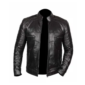 OEM Wholesale 2020 New Fashion Mens Leather Biker Jacket Motorcycle Jacket For Men Custom Jacket Winter Stand Collar classic fit