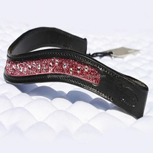 Banda de cuero genuino hecho a mano para cejas de caballo, con incrustaciones de cristal brillante, banda para cejas de caballo completamente cosida, color negro, precio al por mayor - Product Image 5