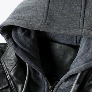 Veste en cuir coupe ajustée de haute qualité pour hommes avec capuche amovible Manteau coupe-vent d'automne et d'hiver Haut de moto décontracté Tissu en toile - Product Image 6
