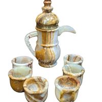 Service à thé et café en marbre onyx sable du Sahara, artisanal, forme incurvée lisse, style traditionnel/moderne, poli, luxe, pour hôtel, OEM ODM