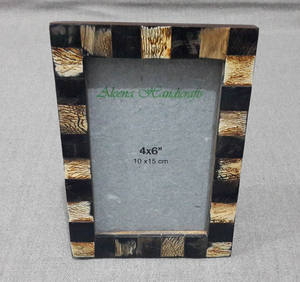 Cadre photo personnalisable en corne et os brun naturel, avec bordure en mosaïque en résine d'os et faux corne, cadres photo en bois - Product Image 3