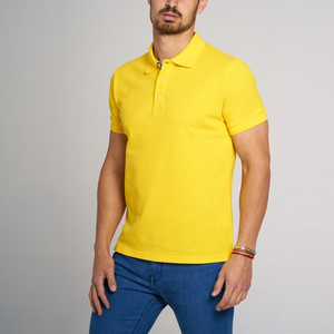 เสื้อโปโลแขนสั้นสีกรมท่าสำหรับผู้ชาย ผ้าปิเก้สีพื้น สวมใส่สบาย ติดกระดุมด้านหน้า ทรงปกติ ผ้าฝ้าย 100% ไม่หดตัว - Product Image 1